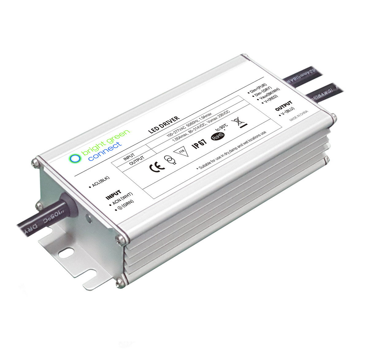 Bright Green Connect PXS-120-V024-D 120W 24V 0–10V Dimmable IP67 Constant Voltage LED Driver