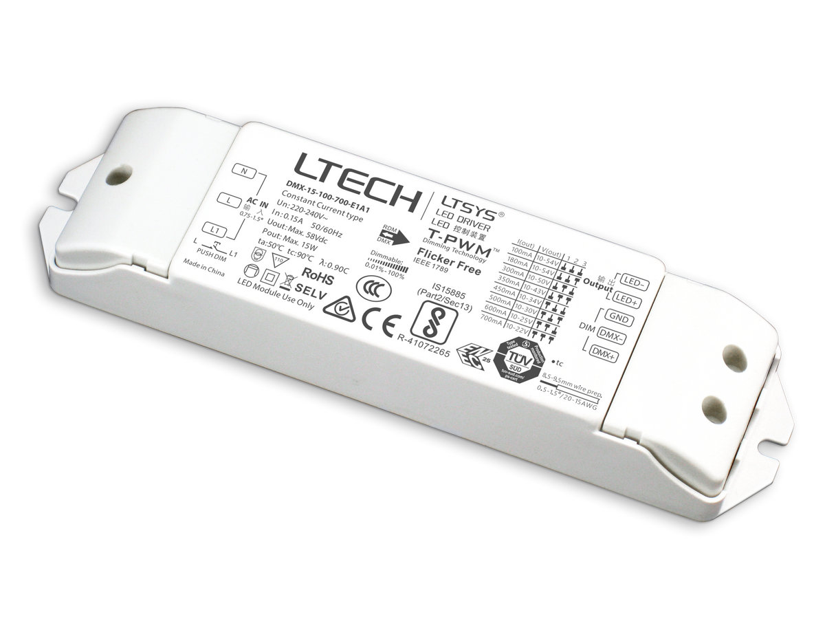 LTECH 100mA Constant Current LED Driver DMX-15-100-700-E1A1