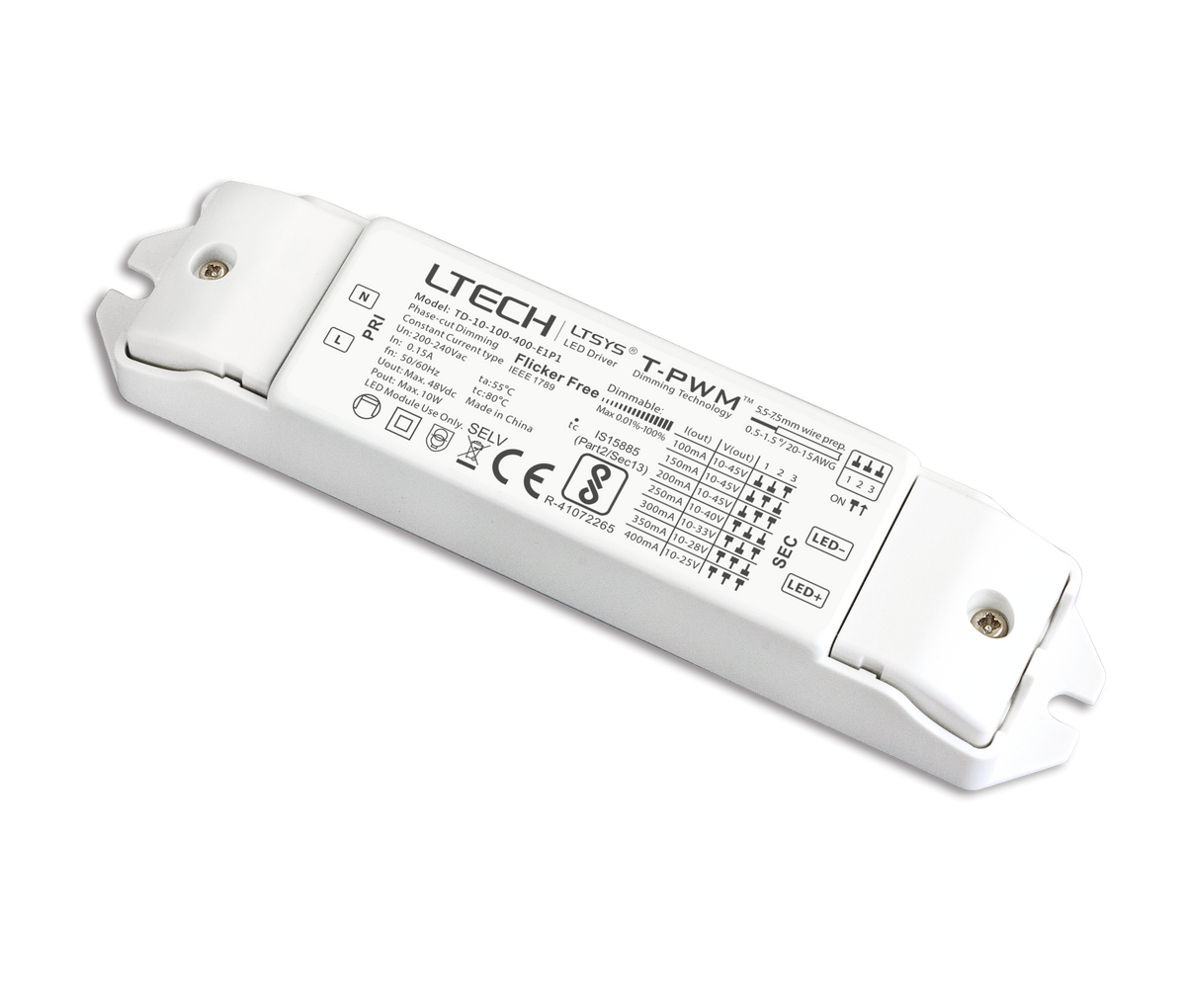 LTECH 10W 100mA Constant Current LED Driver TD-10-100-400-E1P1 | Triac Dimmable