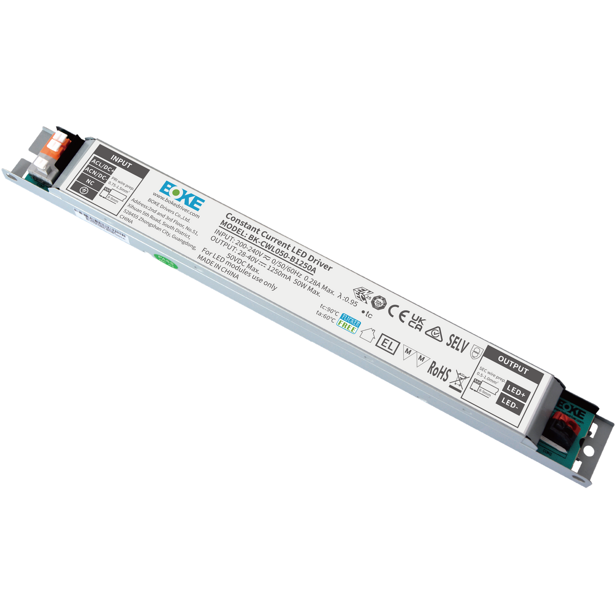BOKE BK-CWL040 Series 40W 800–1050mA Non-Dimmable Constant Current LED Driver