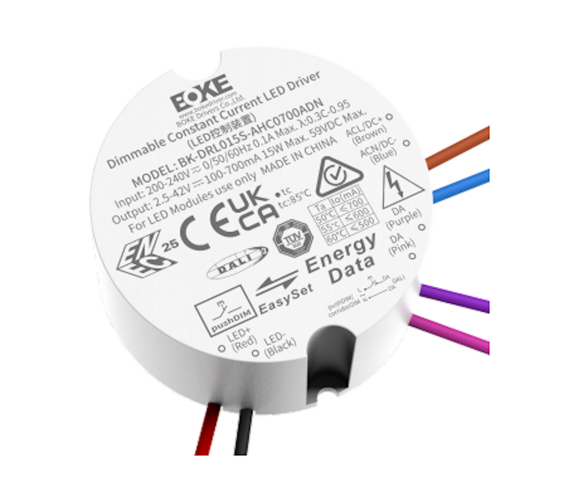 BOKE BK-DRL015S-AHC0700ADN 15W 100–700mA DALI-2 & pushDIM NFC-Programmable Dimmable Constant Current LED Driver