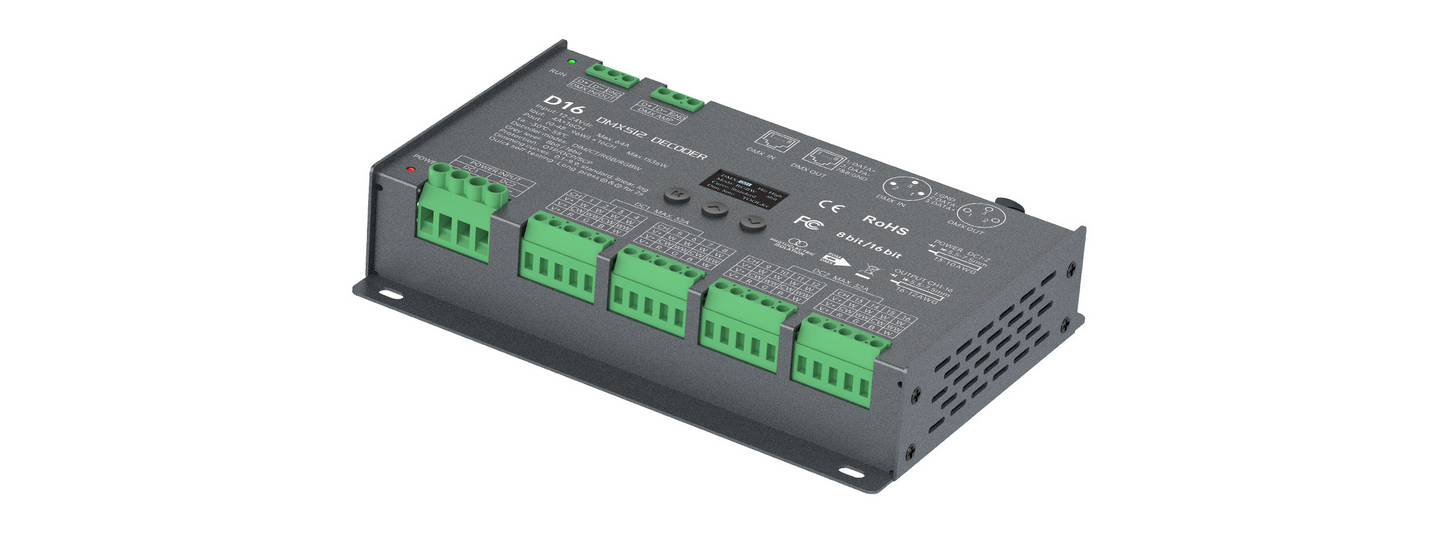 LTECH D16 16-Channel DMX512/RDM LED Decoder 12–24V
