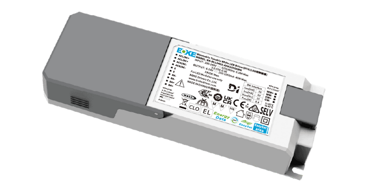 BOKE BK-DLL040S-AHA1050ADP 40W 300–1050mA DALI-2 DT8 D4i Tunable White Dimmable Constant Current LED Driver