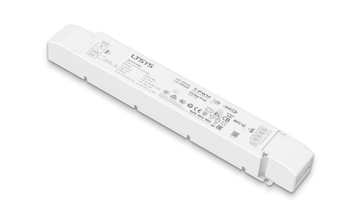 LTECH LM-75-12-G1D2F 75W 12V DALI-2 DT6 & Push DIM LED Driver