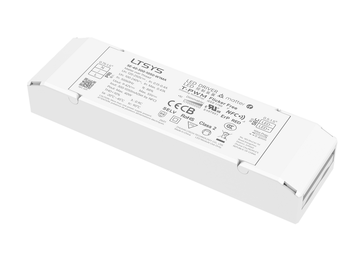 LTECH SE-40-300-1050-W1MA 40W 300–1050mA Matter over Thread Smart LED Driver